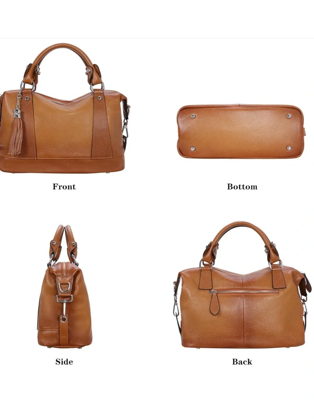 Women’s Genuine Leather Two Tone Satchel Tote Bag Cognac Brown Crossbody